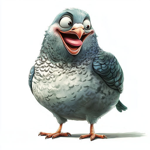 Humorous caricature of a dove with human characteristics