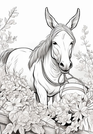 The donkey with his basket carrying flowers