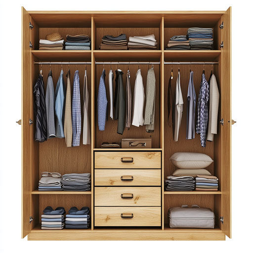 3D Wardrobe Closet in photo realistic style on flat white background