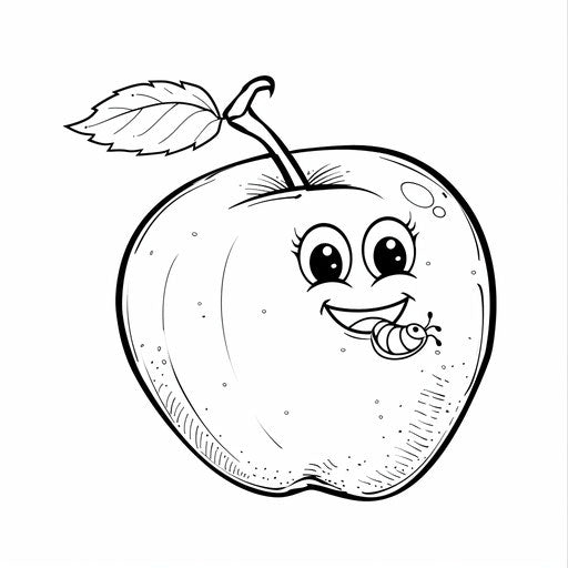 A simple apple with a smiling worm to color