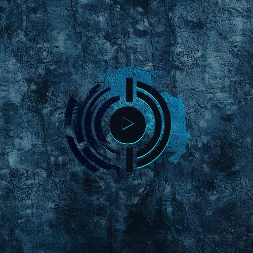 Navy and cyan audio logo on textured background