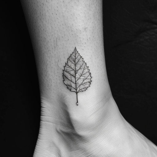 Small leaf tattoo done easily, Maria Sibylla Merian style, on ankle