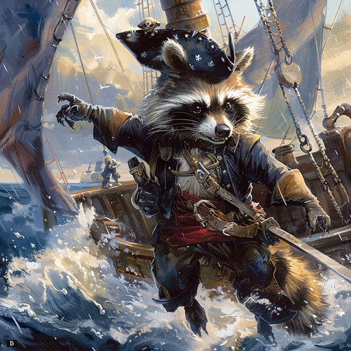 Raccoon pirate searching for treasure