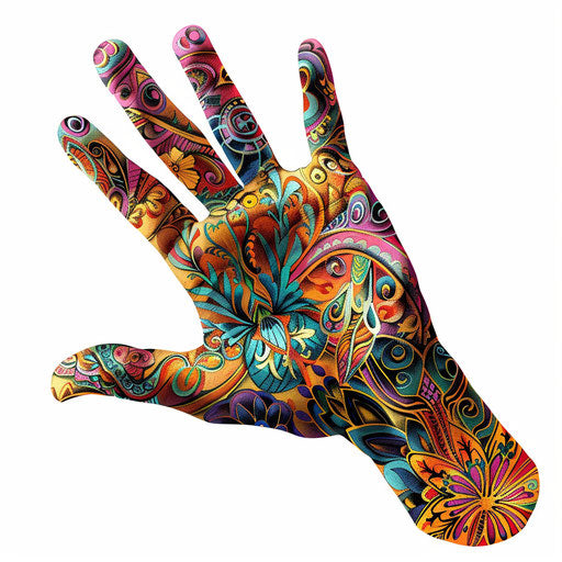 Realistic hand illustration with vivid colors and details