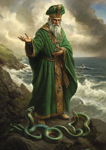 The saint in green touching the snake with hope