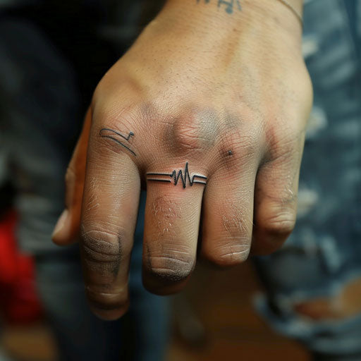 Wedding ring tattoo with heartbeat pattern design