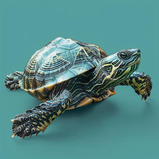 Realistic turtle clip art with teal flat background
