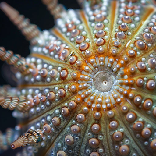 Close-up of sea urchin spines intricately displayed