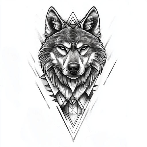 Wolf tattoo geometric pattern black-white