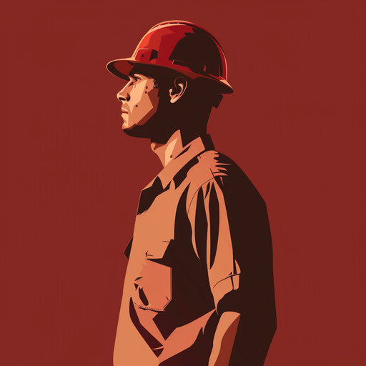 Photorealistic worker clipart on rich burgundy background