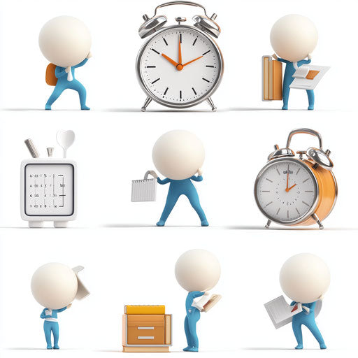 3D daily routine in photorealistic style on flat white background, isolated clipart