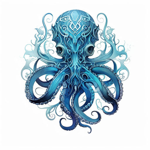 Blue ink octopus with tribal abstraction design
