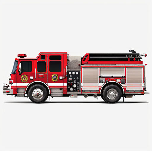 Fire engine clipart in photorealistic style with white background