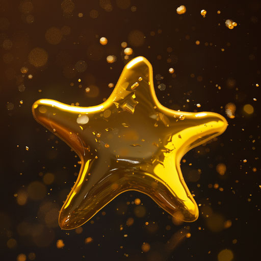 Gold star logo in storybook style, camera tossing