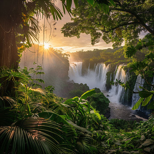 Iguazu Falls surrounded by lush, vibrant vegetation