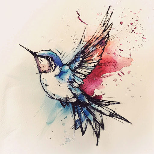 Watercolor tattoo sketch of a silver bird
