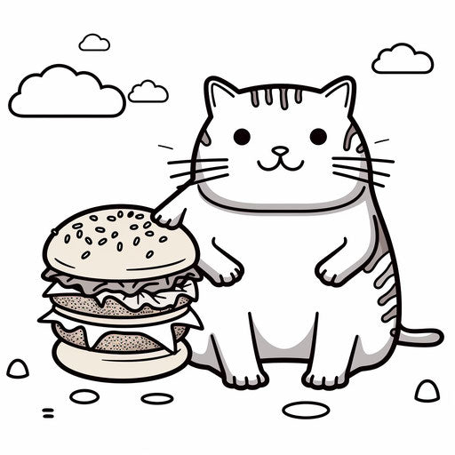 Pusheen coloring page with a cat and a hamburger – IMAGELLA