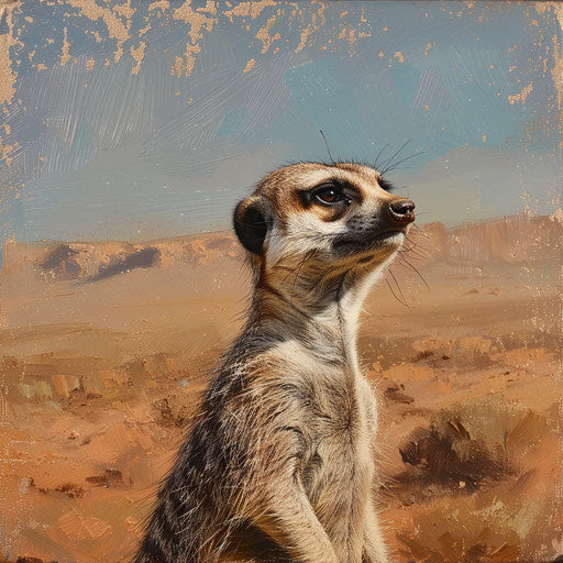 Close-up of a meerkat on the lookout, blurred desert
