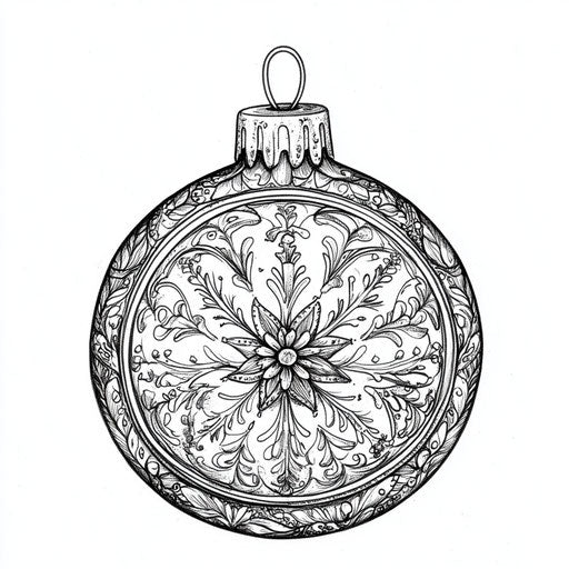 Intricate Christmas ornament with delicate patterns in the style of Teagan White, Coloring book page