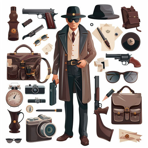 Realistic spy art on white background, intricate details