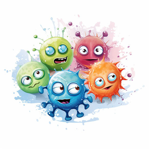 Oil painting style germs clipart on white background