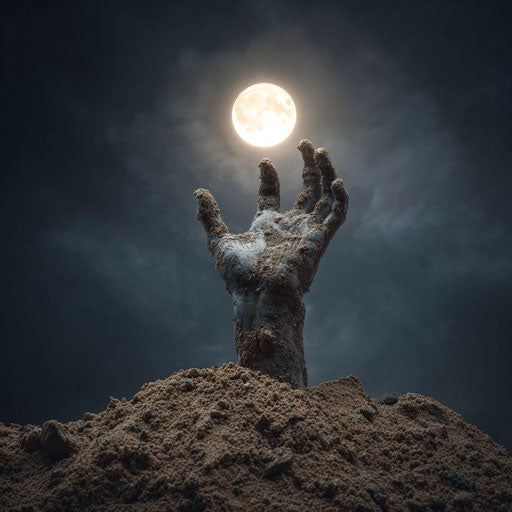 Ghoulish Hand Emerging from a Grave at Night
