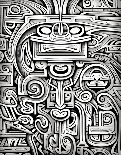 Sculptural tribal motifs in detailed geometric style