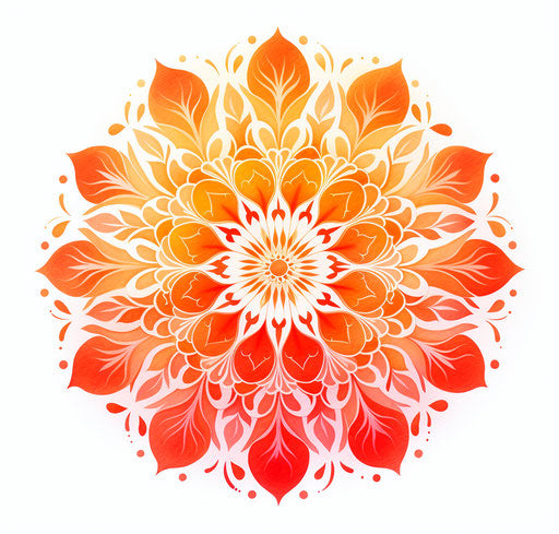 Handcrafted bright orange pattern, tattoo style, mughal painting