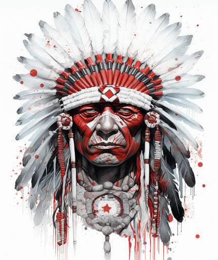 Tattooed Indian warrior, John Wayne Gacy style, white background