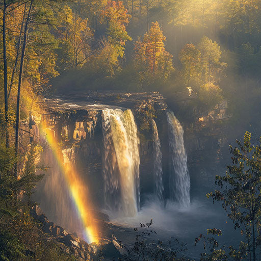 Noccalula Falls, Alabama, with a rainbow arcing
