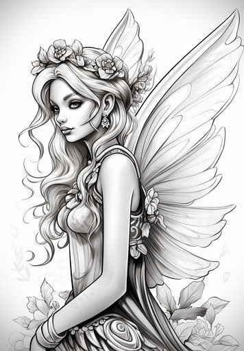 Fairy girl with wings, printable fairies coloring page