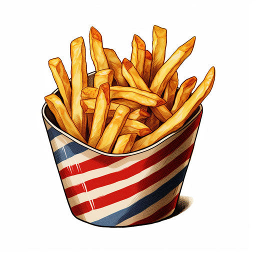french fries clipart in the style of Chiaroscuro Art, on a white background