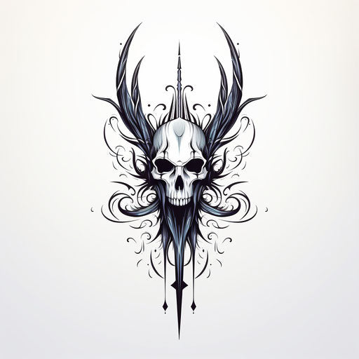 Tribal feather ink horn skull minimalistic design