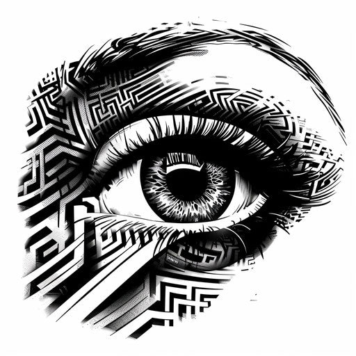 Reflective tattoo of an eyeball with intricate iris pattern