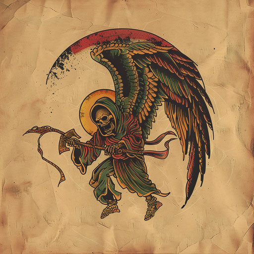 Vintage tattoo sketch of the angel of death in an old-school style
