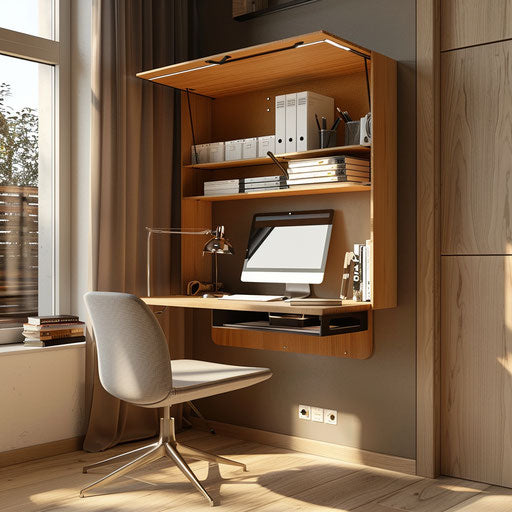 Compact home office nook with wall-mounted desk for small apartments