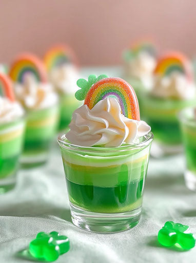St. Patrick's Day-themed jello shot with green and white cream