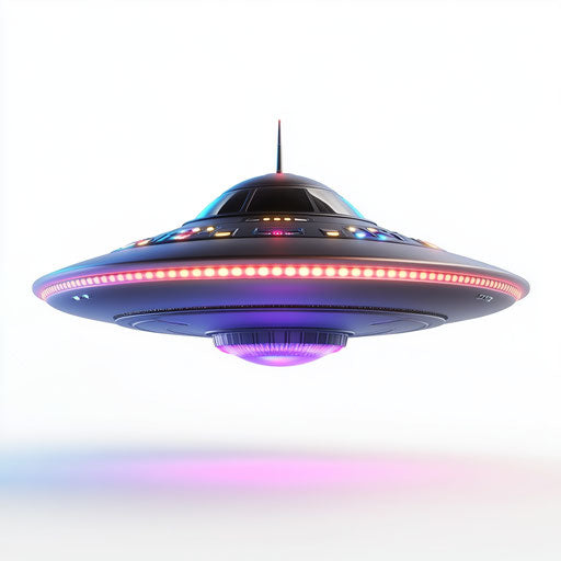 3D UFO on realistic white background, isolated clipart