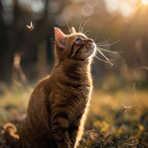 Brown cat staring at an insect