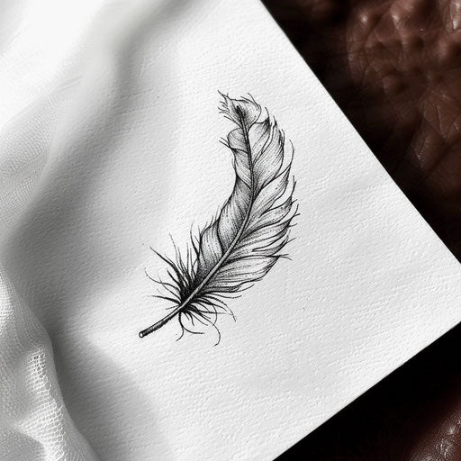 Illustration of a delicate feather tattoo in black ink