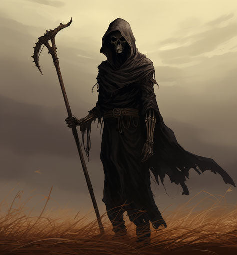 Black Death with scythe, anime style, poignant symbolism