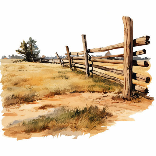 Fence clipart in the style of Oil painting, on a white background