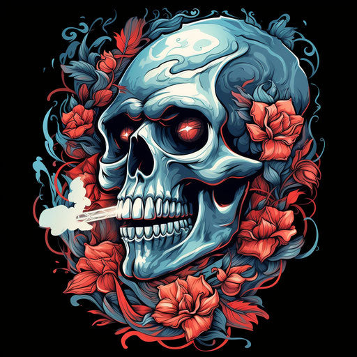 Skull with a cigarette illustration tee shirt stock photo