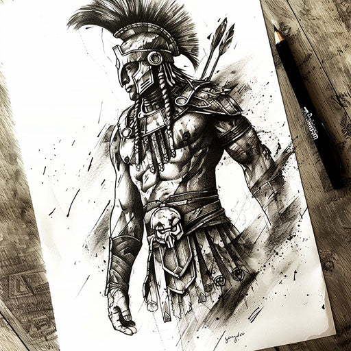Rustic Aztec warrior tattoo sketch