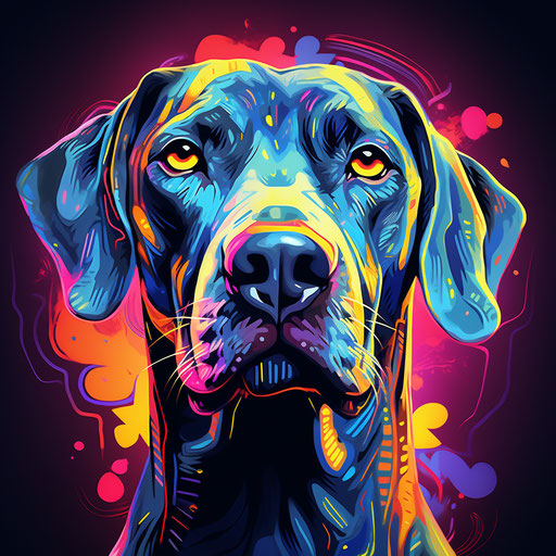 Dog portrait artwork in the style of neon-infused digitalism
