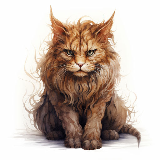 Long haired curly horned cat on white background