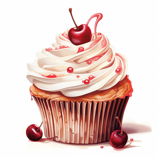 Cupcake illustration in the style of Oil painting, on white background