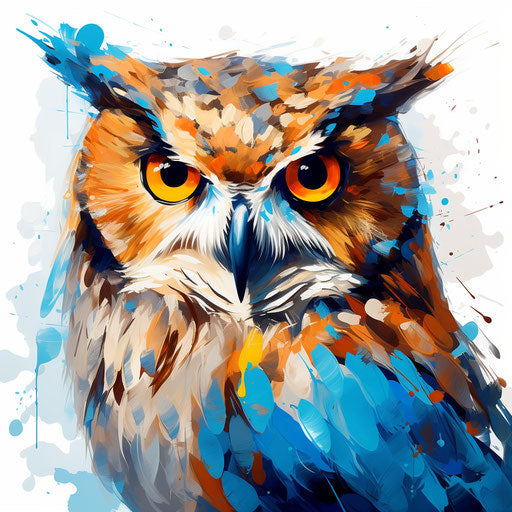 Owl on white background in oil painting style