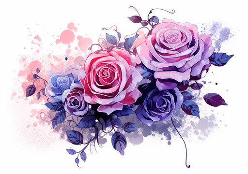 Vintage roses tattooed in pointillist style