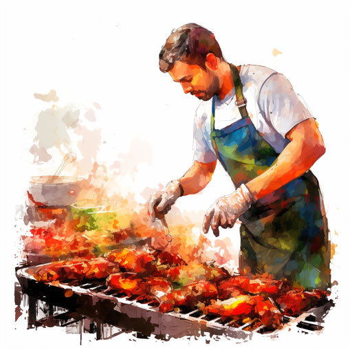 Impressionistic Art style BBQ clipart on white background